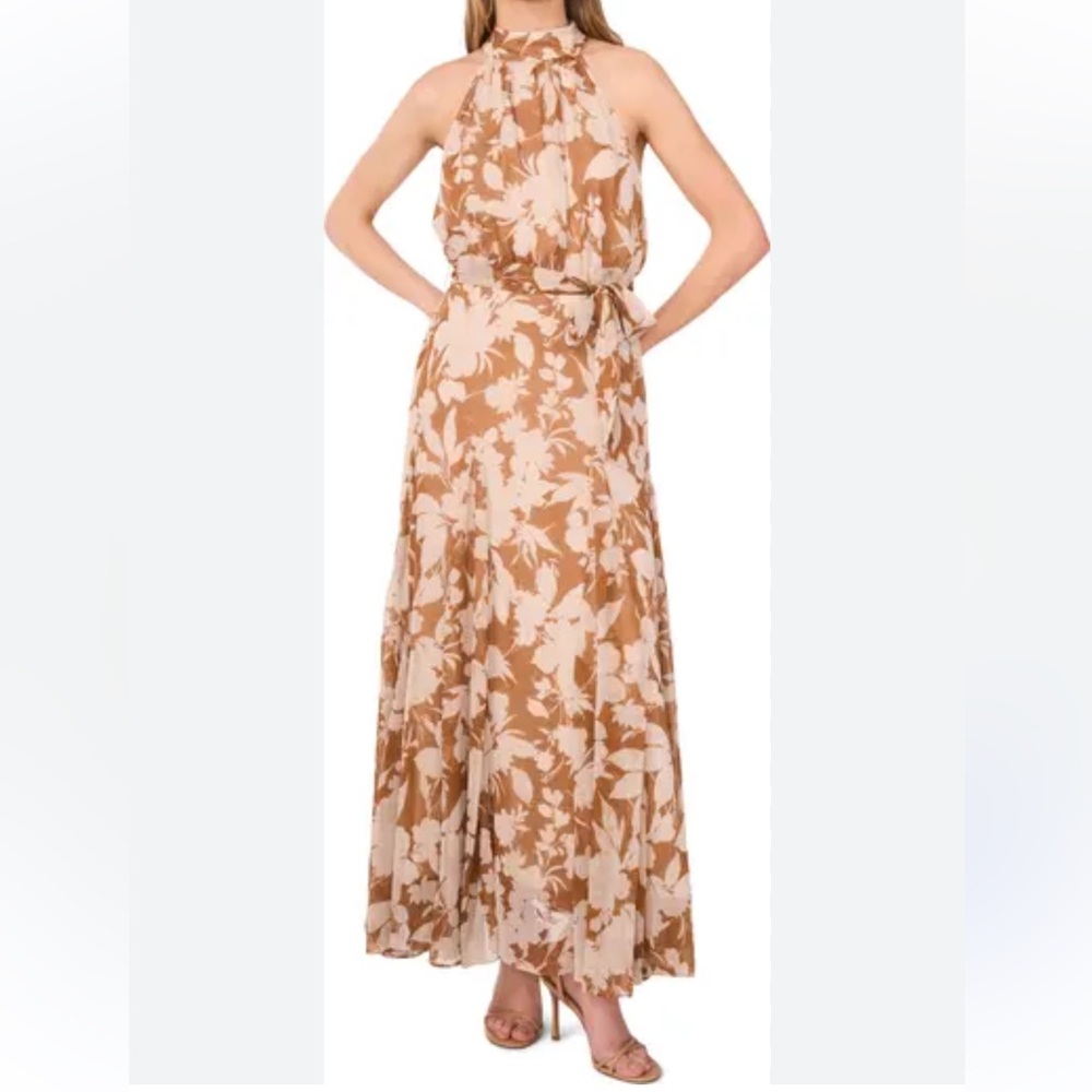Halogen Womens Halter Neck Belted Brown Maxi Dress, Size 12